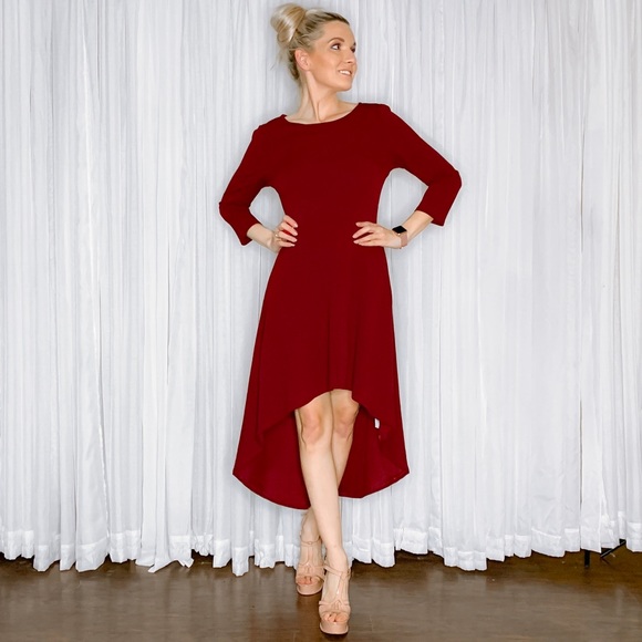 Burgundy Red High Low Party Dress - Picture 5 of 8